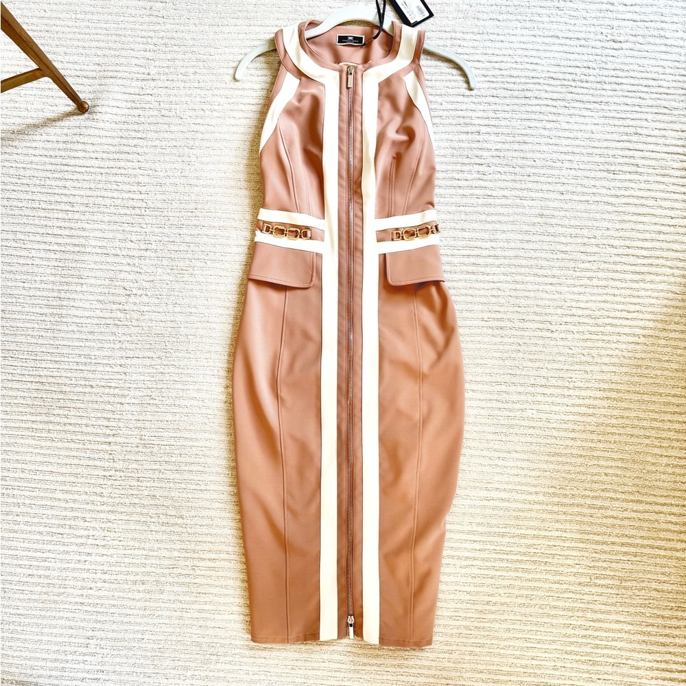 Elizabetta Franchi  Rose Gold with Cream sleeveless sheath dress size 40 NWT - Picture 4 of 8